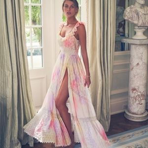 LoveShackFancy Pastel Watercolor Maxi Dress in Pink, Purple, Cream